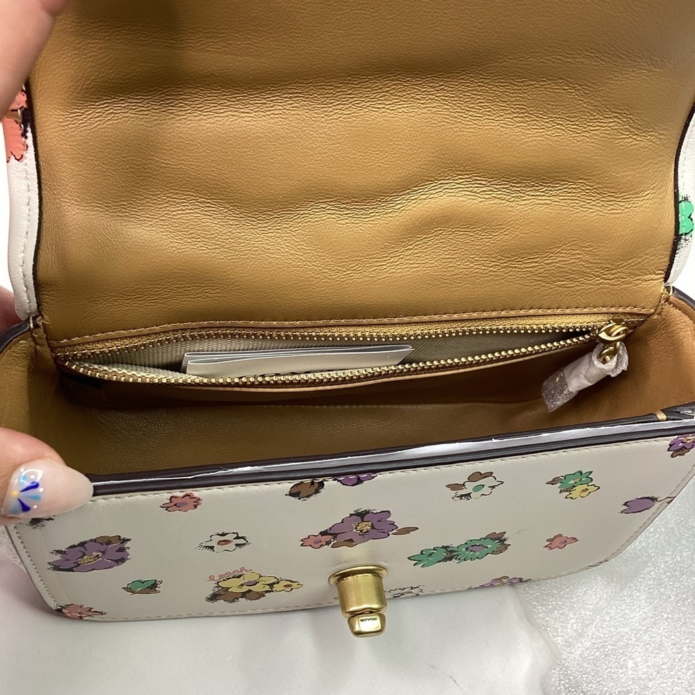 COACH DINKY 18 QUILTING FLORAL‎ BAG NAPPA LEATHER CHALK MULTI PURSE CROSSBODY - Picture 12 of 16